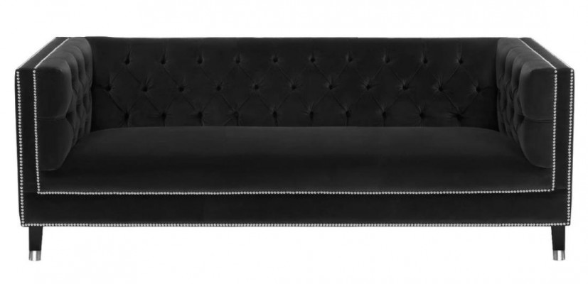 Luxury black fabric sofa velvet three-seater upholstery furniture hotel living room practice