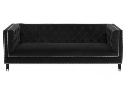 Luxury black fabric sofa velvet three-seater upholstery furniture hotel living room practice