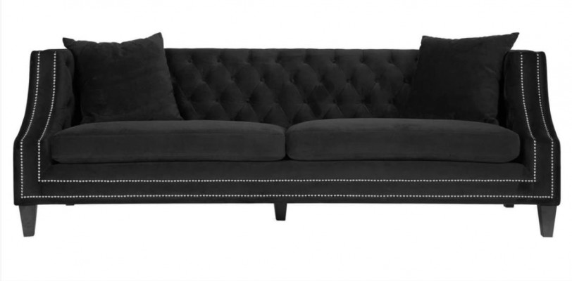 Luxury Black Fabric Sofa Three-Seater Upholstery Furniture Hotel Living Room Office Velvet