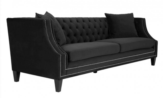 Luxury Black Fabric Sofa Three-Seater Upholstery Furniture Hotel Living Room Office Velvet