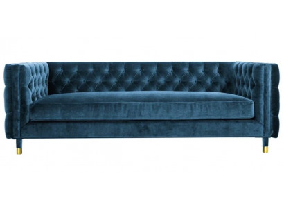 Luxurious Blue Chesterfield Velvet Three-Seater Upholstered Furniture Hotel Living Room Practice