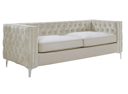 Chesterfield Three-Seater Sofa Beige Textile Fabric Couches Furniture Velvet Color Choice Available