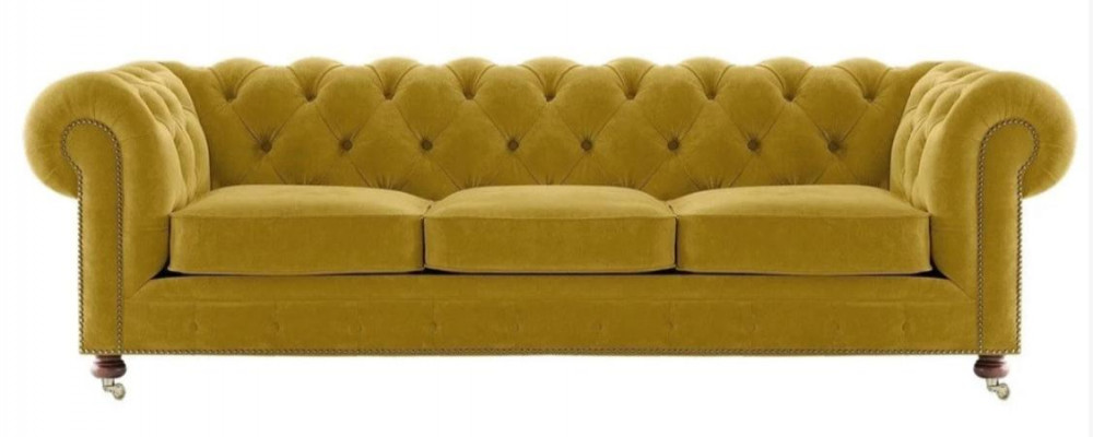 Luxury Yellow Chesterfield Velvet Three-Seater Upholstery Furniture Hotel Living Room Practice