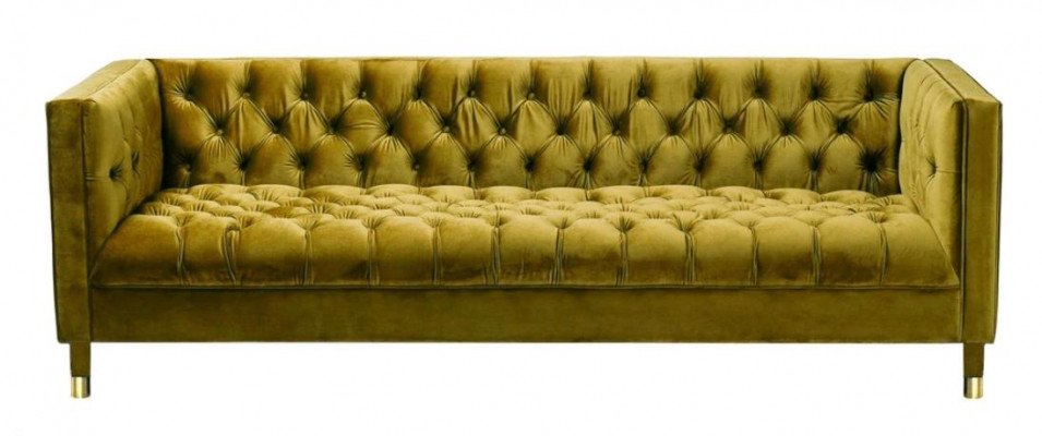Green three-seater fabric Chesterfield design couch upholstered sofa living room 230cm