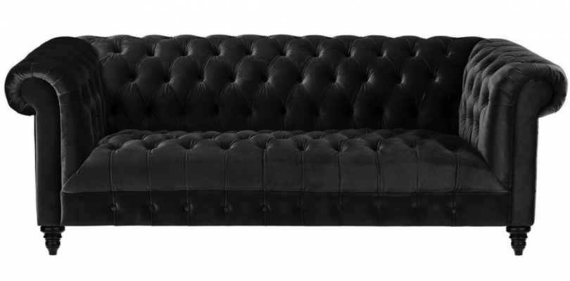 Black velvet couch luxurious upholstery Chesterfield furniture sofa with buttons three-seater