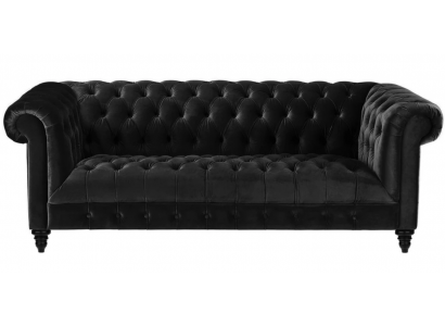 Black velvet couch luxurious upholstery Chesterfield furniture sofa with buttons three-seater