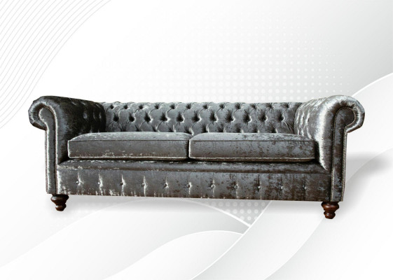 Three-seater sofa 3-seat couch Chesterfield upholstery seating set velvet grey velvet