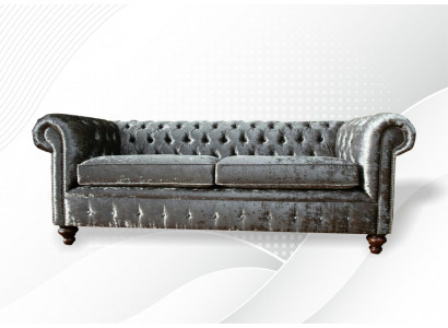 Three-seater sofa 3-seat couch Chesterfield upholstery seating set velvet grey velvet