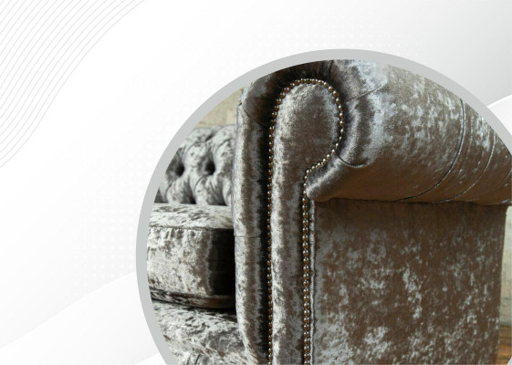 Three-seater sofa 3-seat couch Chesterfield upholstery seating set velvet grey velvet
