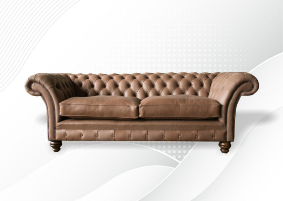Design Sofa 3-Seater Couch Fabric Upholstery Brown Classic Sofas Chesterfield New