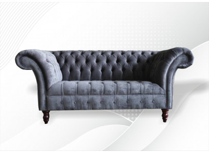 Chesterfield 3-seater living room couch sofa upholstery seat textile set gray
