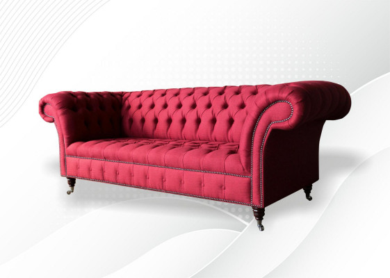 Three-seater design upholstered fabric sofa 3-piece furniture Chesterfield luxury red couches