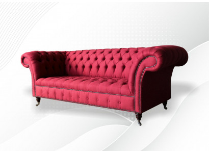 Three-seater design upholstered fabric sofa 3-piece furniture Chesterfield luxury red couches