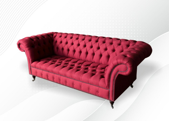 Three-seater design upholstered fabric sofa 3-piece furniture Chesterfield luxury red couches