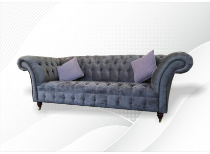 Chesterfield 3-seater XXL upholstered seat couch sofa set big couches grey new
