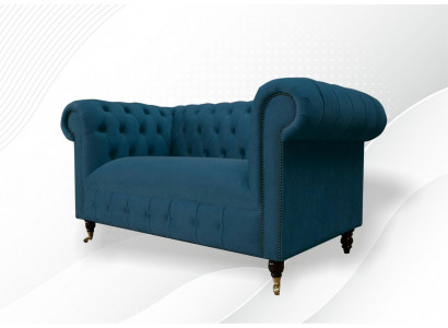 Sofa 2-seater classic Chesterfield blue sofas couches upholstery