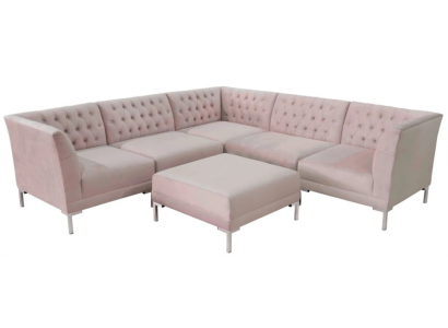 Pink sectional sofa ottoman Chesterfield sofas furniture XXL big textile fabric sofas 2-piece set