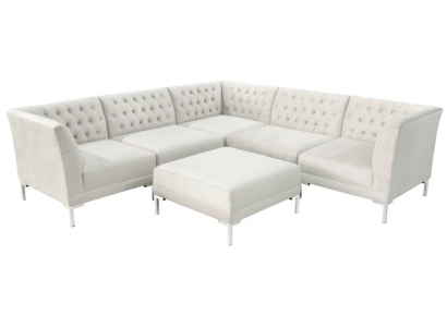 Sectional sofa with ottoman, cream white, large textile fabric, Chesterfield sofas, luxury furniture, 2-piece set.
