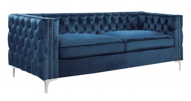 Blue living room velvet couch sofa cushions couches three-seater luxury furniture fabric