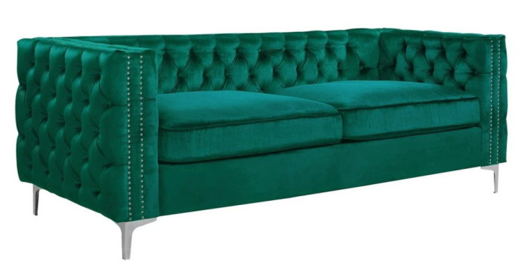 Green Chesterfield Couch Luxury Velvet Fabric Sofas Sofa Set Button Upholstery New