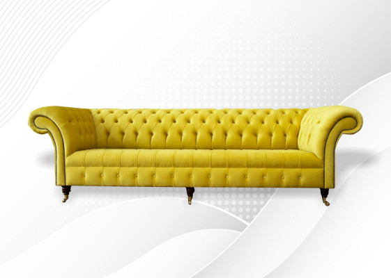 Yellow Sofa 4-Seater Couch Chesterfield Upholstery Seat Set Leather Textile Yellow