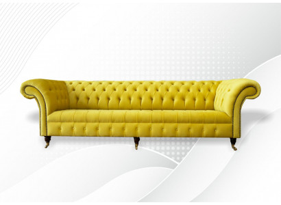 Yellow Sofa 4-Seater Couch Chesterfield Upholstery Seat Set Leather Textile Yellow
