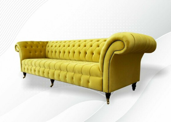 Yellow Sofa 4-Seater Couch Chesterfield Upholstery Seat Set Leather Textile Yellow