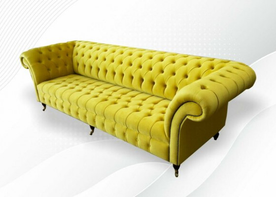 Yellow Sofa 4-Seater Couch Chesterfield Upholstery Seat Set Leather Textile Yellow