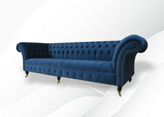 Design sofa 4-seater couch textile upholstery blue classic sofas Chesterfield new