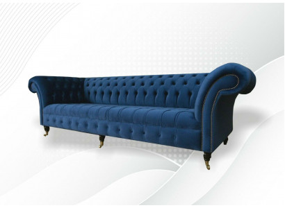 Design sofa 4-seater couch textile upholstery blue classic sofas Chesterfield new