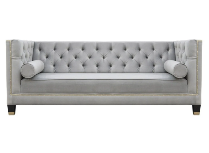 Luxury Grey Chesterfield Velvet Three-Seater Upholstery Furniture Hotel Living Room Practice