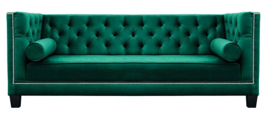 Luxury Green Chesterfield Velvet Three-Seater Upholstered Furniture Hotel Living Room Practice