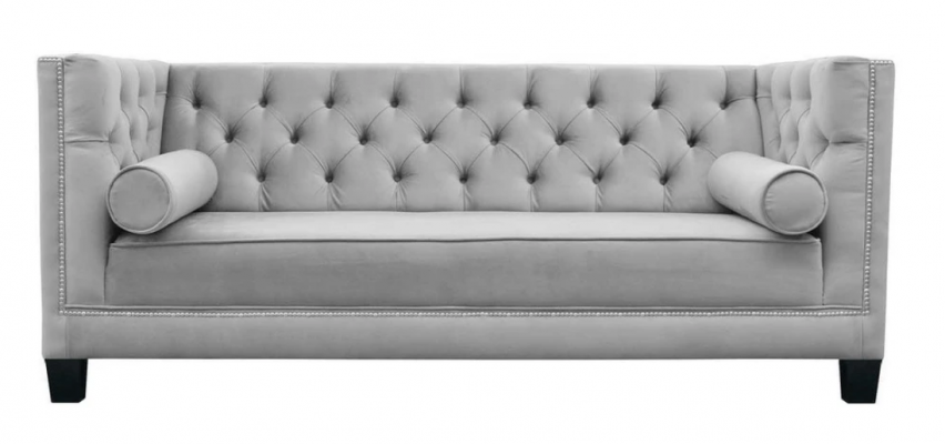Luxury Gray Chesterfield Velvet Three-Seater Upholstered Furniture Hotel Living Room Practice