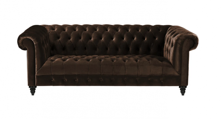 Brown velvet couch luxury upholstery Chesterfield furniture sofa with buttons three-seater