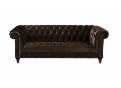 Brown velvet couch luxury upholstery Chesterfield furniture sofa with buttons three-seater