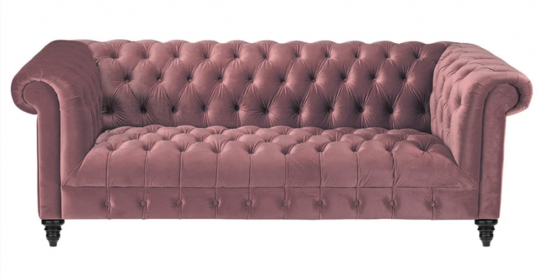 Fuchsia velvet couch luxury upholstered Chesterfield furniture sofa with buttons three-seater