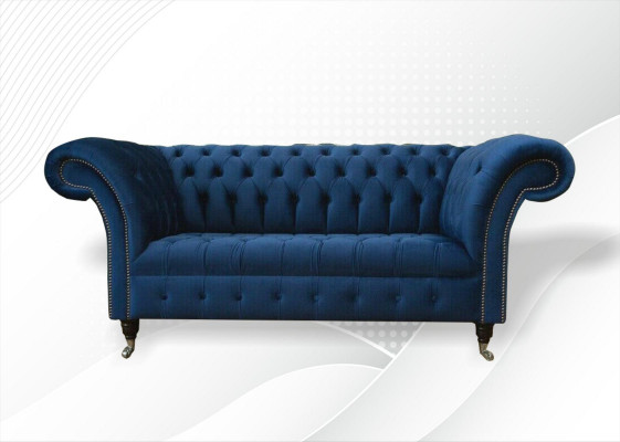 Design Chesterfield sofa set 2-seater couch fabric blue upholstered sofas blue