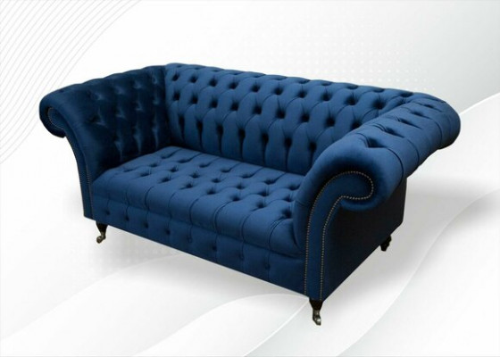 Design Chesterfield sofa set 2-seater couch fabric blue upholstered sofas blue