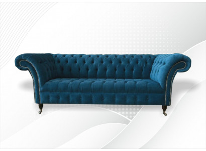 Designer couch seat upholstery 3-seater blue fabric set sofa furniture turquoise new