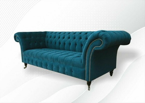 Designer couch seat upholstery 3-seater blue fabric set sofa furniture turquoise new