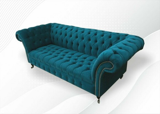 Designer couch seat upholstery 3-seater blue fabric set sofa furniture turquoise new
