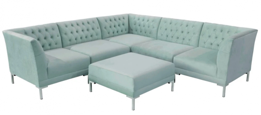 Turquoise Blue Corner Sofa Living Room Style Furniture Chesterfield Country House Set 2-piece.