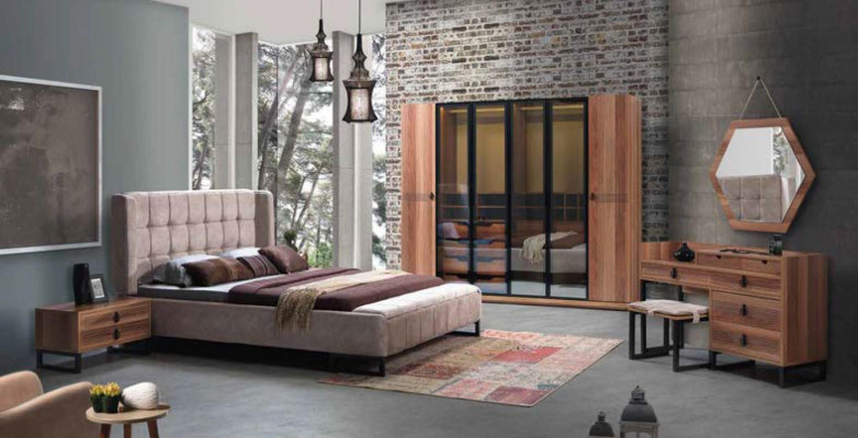 Bedroom Set 5-piece Luxury Bed 2x Nightstand Dresser Wardrobe Wood New