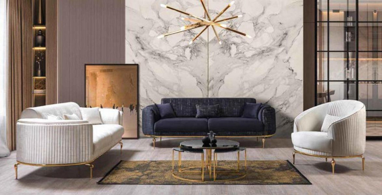 Luxury Suite Set Sofa Set 3+3+1 Seat Wood Sofas Armchair Couch