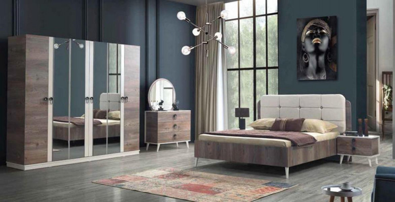 Complete bedroom bed bench dressing table wardrobe bedside table 5-piece set.