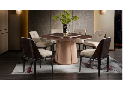 Leather Luxury Beige Set Armchair Modern Design Furniture Dining Room Wood 6 Chairs