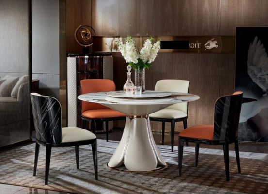 Dining Table 4x Chairs Round Luxury Dining Set Design Group Dining Room Furniture 5-piece Set.
