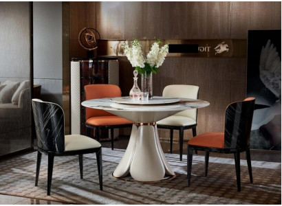 Dining Table 4x Chairs Round Luxury Dining Set Design Group Dining Room Furniture 5-piece Set.