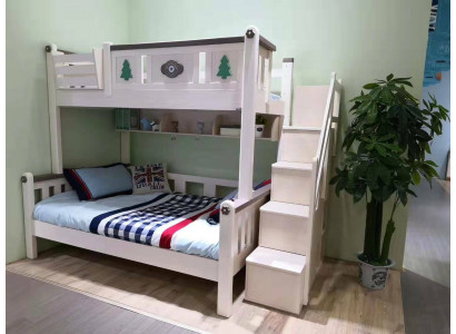 Modern bunk beds for children, boys, girls, ladder, wardrobe, high wooden bed
