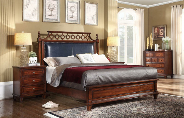 Solid wood bed leather 3-piece set dresser bedroom historicist ensemble group